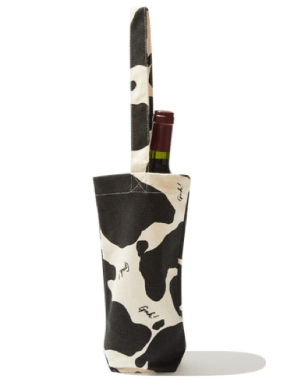 Lisa Says Gah Black and White Cow-Print Wine Bottle Tote